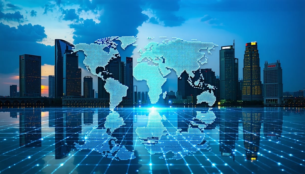 A global financial hub with skyscrapers symbolisin